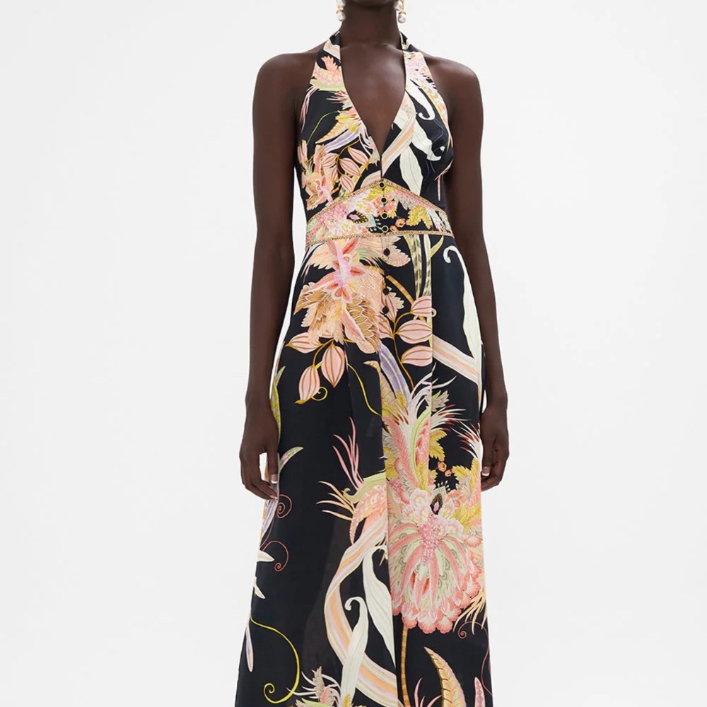 CAMILLA HALTERNECK JUMPSUIT WITH TIE NECK LADY OF THE MOON XS